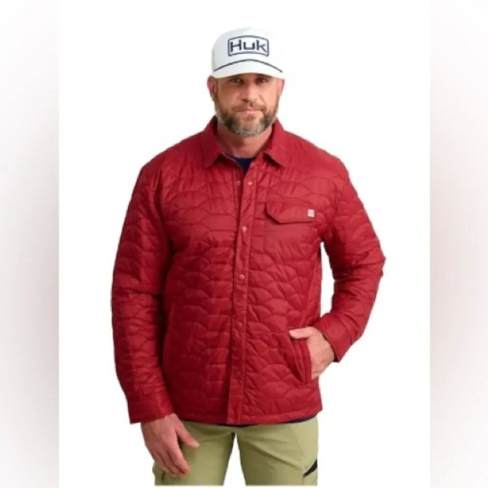 Huk Tarpon Quilted Red Men's Insulated Shacket; Size Large, brand new! NWOT!